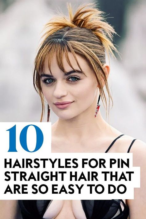 Straight hair doesn't equal boring, and these hairstyles prove that. Get inspiration with these celebrity hairstyles for pin-straight hair. #hairtips#hairinspiration#hairstyles Hairdos For Fine Straight Hair, Edgy Straight Hairstyles, Easy Styles For Straight Hair, How To Style Pin Straight Hair, Women’s Straight Hairstyles, How To Style My Straight Hair, Hairstyles For Naturally Straight Hair, Straight Hair Hairdos, Hair Styles For Straight Fine Hair