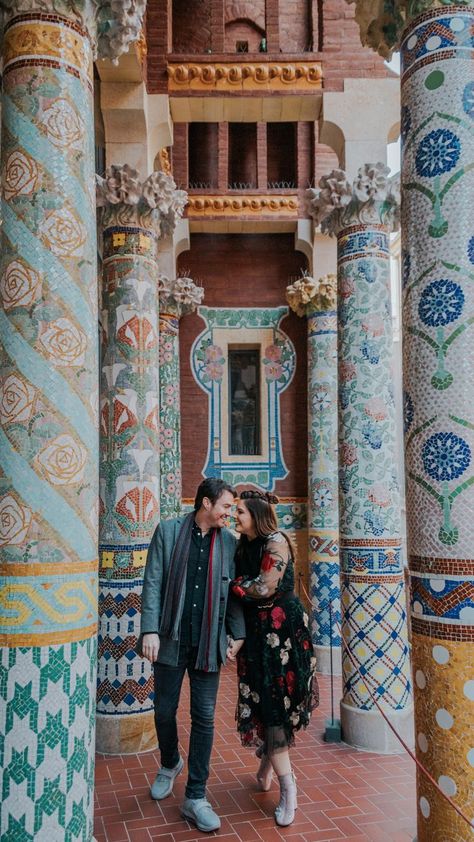 anniversary photoshoot in palau de la musica barcelona by barcelonaloversph Barcelona Engagement Photos, Barcelona Couple Photos, Barcelona Romantic, Couple Session Photography, Places To Propose, Barcelona Photography, Best Places To Propose, Romantic Marriage, City Couple