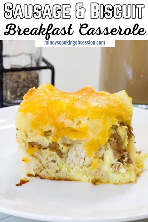 Sausage Biscuit Breakfast Casserole - Mindy's Cooking Obsession Sausage Egg Biscuit Breakfast Casserole, Sausage Egg Cream Cheese Casserole, Biscuit Sausage Egg Casserole, Sausage And Biscuit Casserole, Biscuit Egg Casserole, Biscuit Breakfast Casserole, Super Easy Casseroles, Egg Breakfast Casserole, Sausage Potato Casserole