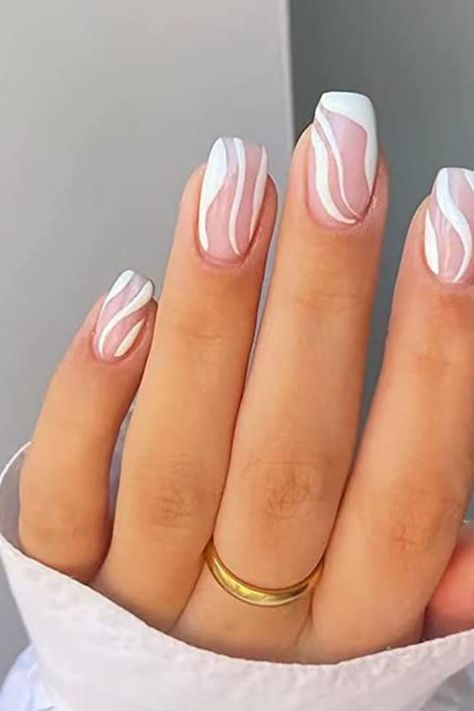 If you're looking for a creative and stylish way to express yourself this summer, white swirl nails are the way to go! Perfect for proms, weddings, special events, and summer fashion, our white swirl nails will guarantee you a unique and glamorous look. With an easy-to-apply and long lasting formula, these nails will be the perfect Mother's Day gift or 'just because'! Click the link to learn more and get your summer nails look on-point. * Affiliate Link White Summer Nails, Acrylic Nail Designs Coffin, Pale Pink Nails, Uk Nails, Gel Nail Art Designs, Y2k Nails, Unique Acrylic Nails, Uk Images, Sparkle Nails