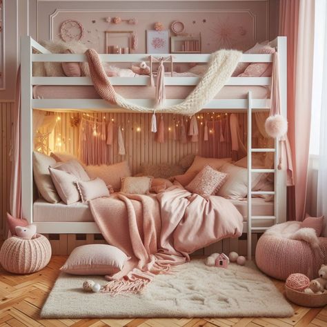 Bunk Beds for Girls: Cute & Space-Saving Shared Girls Room Toddler Bunk Bed, Pretty Bunk Beds, Room Ideas For 2 Sisters Bunk Bed, Twin Girl Bedrooms Bunk Beds, Cute Room Ideas Bunk Beds, Bunk Bed For Girls Room, Bunk Beds For Girls Room Small Spaces, Bunk Bed Set Up Ideas, Decorate Bunk Bed Ideas