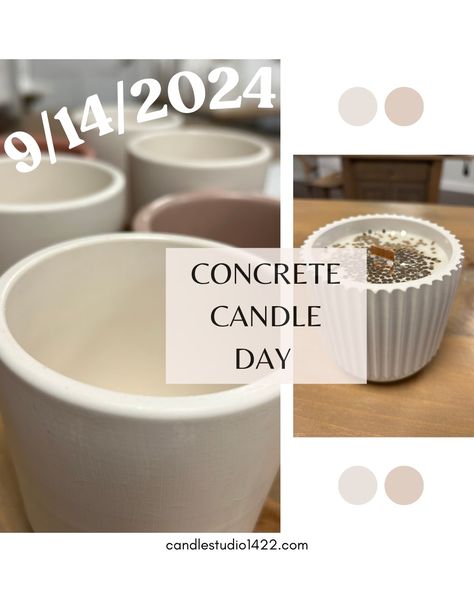 ✨ Concrete Candle Day: Book Your Experience Now! ✨ There’s still time to join me for Concrete Candle Day on 9/14/24! 🗓️ This is your chance to create a one-of-a-kind candle in a handmade concrete vessel. Simply book your session through the regular calendar and choose 9/14 to unlock this special option. You’ll have the opportunity to pour your candle into a unique concrete vessel—some featuring the cozy crackle of a wooden wick, others with the classic charm of a cotton wick. Have a little... Handmade Concrete, Concrete Candle, Wooden Wick, Day Book, Join Me, Wicked, Candles, Quick Saves