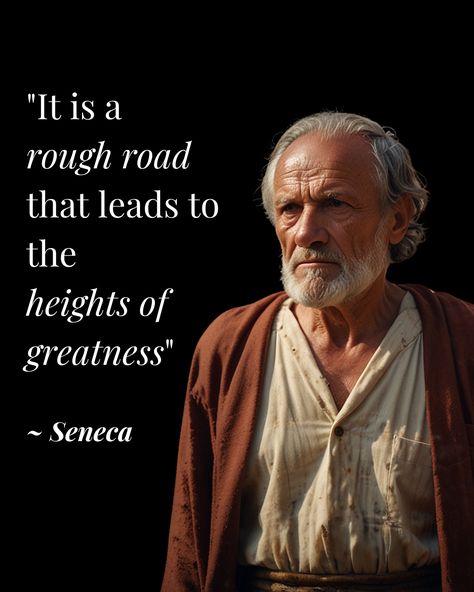 Greatness involves overcoming challenges. 🏔️ Success is rarely smooth, but trials develop strength and resilience. Persevere through difficulties for remarkable accomplishments. 🏅  #psychology #wisdom #enlightenment #habits #selfdevelopment #discipline #selfimprovement Seneca Quotes, Overcoming Challenges, Great Thinkers, Character Development, Self Development, Self Improvement, In The Heights, Psychology, Spirituality