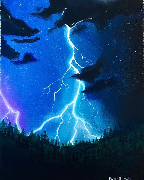 This is a small (9 x 7) inch painting depicting a lightning strike. The painting shows a beautiful glow-in-the-dark effect produced by the lightning. One can really hear the thunder sound while looking at this mysterious piece. I hope you will enjoy my art. Lightning Painting Ideas, Thunder Storm Painting, Lighting Canvas Painting, Thunder Paint, Thunder Painting, Thunderstorm Painting, Lightning Painting, Thunder Sound, Watercolor Painting Easy