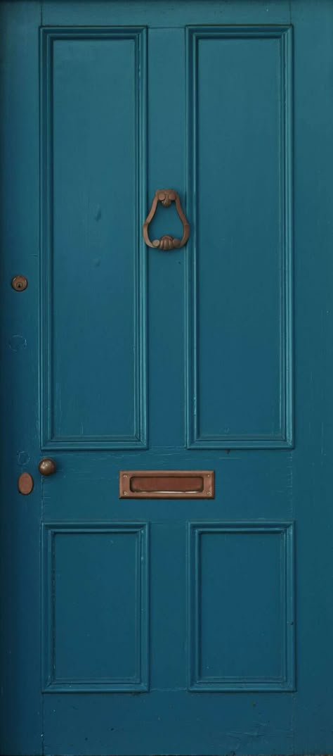 Front Door in Sherwin-Williams Oceanside Paint Colors For Wainscoting, Funky Cabin, Tesla House, Blue Front Door Colors, Blue Front Doors, Doors Colors, Painting Your Front Door, Richmond House, Teal Front Doors