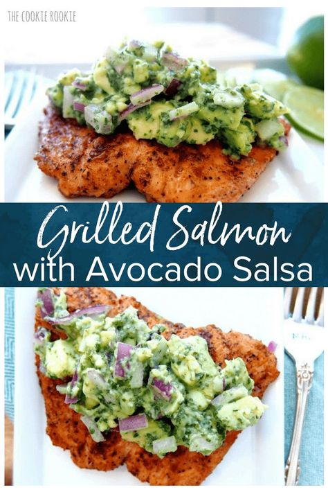 Grilled Salmon with Avocado Salsa (Healthy Whole30 Salmon Recipe!) is the BEST Salmon Recipe and just happens to be Whole30 approved! Spice rubbed Grilled Salmon recipe with creamy Avocado Salsa is one of the best salmon recipes you'll ever try. Healthy, flavorful, EASY, and so delicious. #thecookierookie #salmon #whole30 Rumchata Recipes Shots, Whole Salmon Recipe, Whole30 Salmon Recipes, Whole30 Salmon, Recipe With Avocado, Rumchata Recipes, Grilled Salmon Recipe, Salmon With Avocado, Best Salmon Recipe