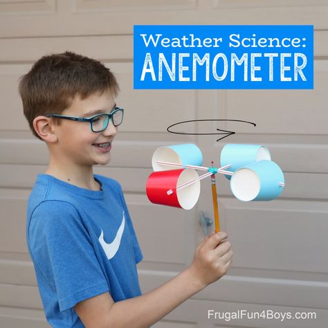 Make an Anemometer to Observe Wind Speed - Frugal Fun For Boys and Girls Weather Science Activities, Weather Science, Anemometer, 4 Elements, Stem Projects, Diy Cans, Outdoor School, Homeschool Science, Building For Kids