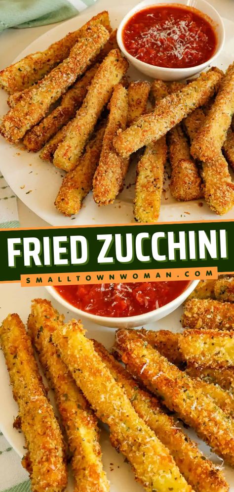 Here's a flavorful zucchini side dish recipe! This Fried Zucchini recipe features crispy coating zucchini seasoned with Parmesan, garlic, and oregano for the best flavor. Prepare this zucchini food idea for a tasty side dish or appetizer! Side Zucchini Dishes, Air Fried Breaded Zucchini, Fried Vegetables Batter, Zucchini Planks Recipe, Fried Veggies Recipes, Fried Zuccini, Crispy Fried Zucchini, Healthier Sides, Fried Zucchini Recipe