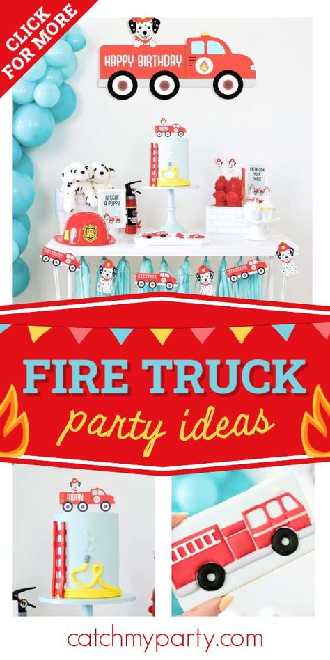 Fire Engine Birthday Party Decorations, Firetruck Birthday Cake, 3rd Birthday Firetruck Party, Fire Truck Birthday Party Ideas, Second Birthday Firetruck, Vintage Firetruck Birthday Party, Fire Truck And Police Car Birthday Party, 2nd Birthday Firetruck, Fire Truck Cupcakes