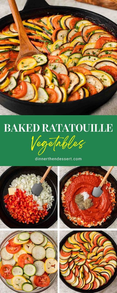 Flavorful Baked Ratatouille Vegetables is an easy French dish made with fresh veggies and perfect for a healthy dinner. Some versions of the authentic recipe may call for each vegetable to be cooked individually before they’re combined. However, this Baked Ratatouille recipe tastes just as amazing with the same buttery and smooth consistency, and it’s a lot quicker! Try it today! Vegetable Heavy Dinner Recipes, Easy Vegetable Dinner, Dinner With Lots Of Vegetables, Ratatouille Themed Dinner, French Veggies, Ratatouille Themed Party, Ratatouille Recipe Easy, Best Ratatouille Recipe, Authentic French Recipes