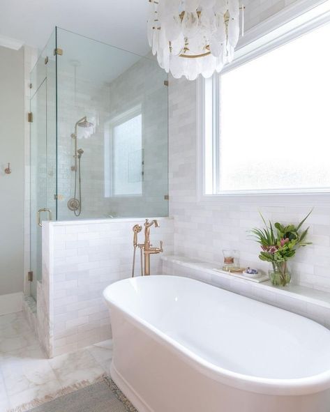 Master Bathrooms 2023 Trends Farmhouse, Master Bath Inspiration 2023, Master Bathrooms With Walk In Showers And Soaking Tub, Masterbath Ideas 2023, Master Bath Remodel Ideas 2023, Coastal Master Bath, Tub In Shower Area, A Well Dressed Home, Master Bath Renovation