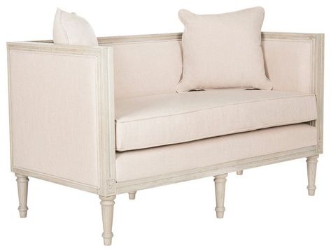 Leandra Rustic French Country Settee | Houzz French Country Settee, French Country Sofa, Elegant Farmhouse Decor, Country Sofas, Modern Victorian Style, Beige Palette, Settee Bench, Rustic French Country, Grey Furniture