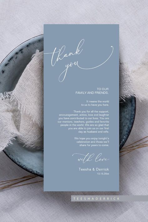 Minimalist Wedding Place Setting Thank You Card Thank You Notes Wedding, Wedding Place Settings, Wedding Place, Wedding Places, Place Setting, Wedding Thank You Cards, Thank You Notes, Minimalist Wedding, Wedding Thank You