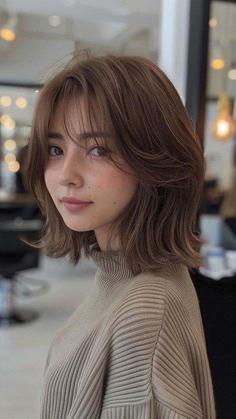 Hairdye Ideas Brown Hair, Brown Hair For Short Hair, Brown Hair Colors Shoulder Length, Hair Color For Morena Skin Short Hair, Short Hair Two Tone Color, How To Get Brown Hair Naturally, Hair Coloring For Short Hair, Cool Brown Hair Short, Shoulder Length Mushroom Brown Hair