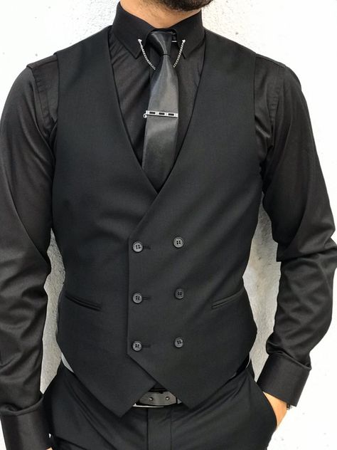 Black Formal Men, Suit For Prom, Sleeveless Men, Male Suit, All Black Suit, Trendy Spring Fashion, Men Vest, Black Suit Men, Wedding Tuxedo