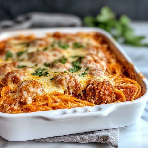 Easy Baked Spaghetti and Meatballs – Gymonset Jam Drops Recipe, Rissoles Recipe, Baked Spaghetti And Meatballs, Easy Baked Spaghetti, White Bean Soup Recipes, Tea Cakes Recipes, Baked Spaghetti, Food Writing, Spaghetti And Meatballs