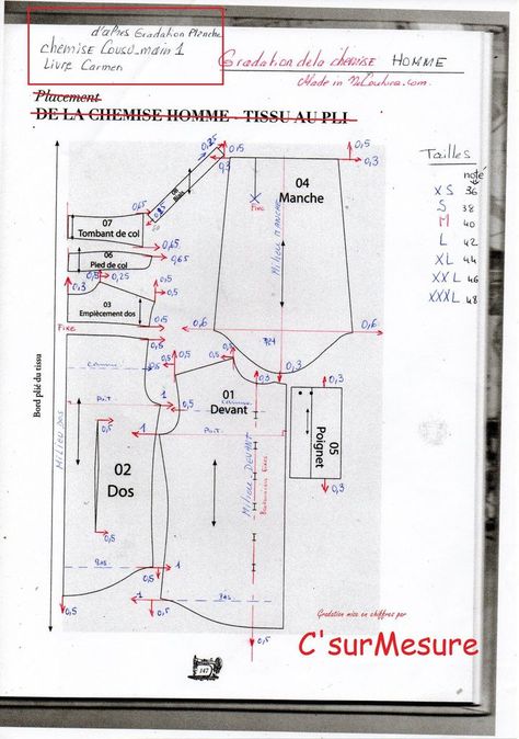 un exemple de gradation pour une chemise homme, d'après une planche de gradation donnée, reprise des valeurs gradées ! d'après une planche de gradation "Made in me couture", mise en chiffres : à grader par Taille. Tableau de Mesure " made in me couture"... Couture Blouse, Creation Couture, Big Bags, Sewing Dresses, Made In, Couture, Sewing, Pattern, Dresses