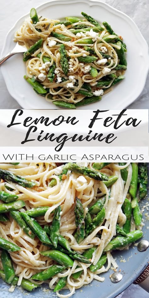 Lemon Linguine, Garlic Asparagus, Best Asparagus Recipe, Asparagus Recipes Baked, Fried Garlic, Creamy Feta, Linguine Pasta, Asparagus Pasta, Easter Dinner Recipes