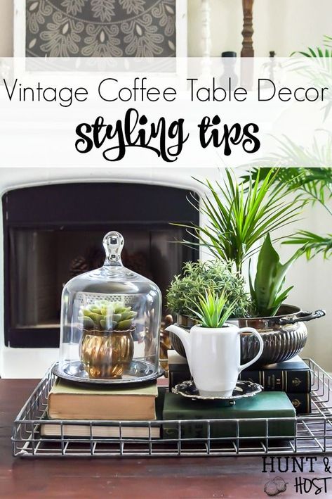 Adding vintage items to your coffee table décor is the perfect way to add age and interest to your living room. WIth these coffee table styling tips you will have your tabletop vignette rocking a vintage vibe in no time! #vintagestyle #frenchcountrycottage #frenchcountryliving #tarnishedsilver #succulentlove #clochedecor Maximalist Coffee Table Styling, Woodland Nymph, Coffee Table Vignettes, Cloche Decor, Traditional Coffee Table, Old Coffee Tables, Thrift Store Diy, Coffee Table Kitchen, Books And Coffee