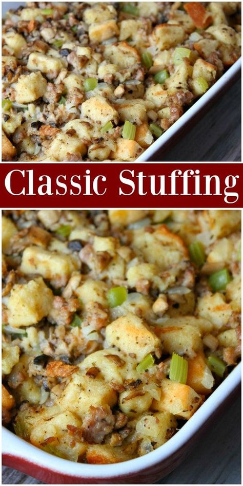 Classic Stuffing Recipe, Traditional Stuffing, Classic Stuffing, Stuffing Thanksgiving, Thanksgiving Food Sides, Stuffing Recipes For Thanksgiving, Best Thanksgiving Recipes, Thanksgiving Dinner Recipes, Thanksgiving Cooking