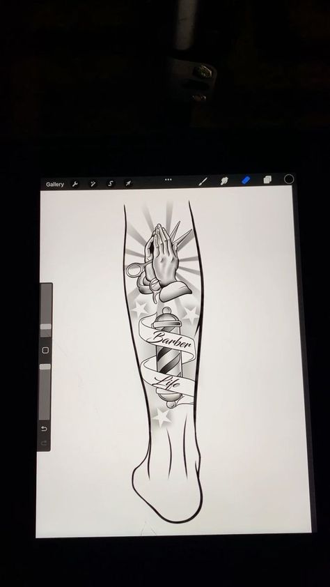 Barber Tattoo Idea 😮‍💨 • • • • #tattooideas #tattoodesign #procreate #ipadart #barbertattoo #barberlife | Inkbydomo | Gunna · fukumean Barber Tattoo Ideas, Barber Drawing, Barber Tattoo, Half Sleeve Tattoos Drawings, Stylist Tattoos, Arm Tattoos, Ipad Art, Barber Life, Half Sleeve Tattoo