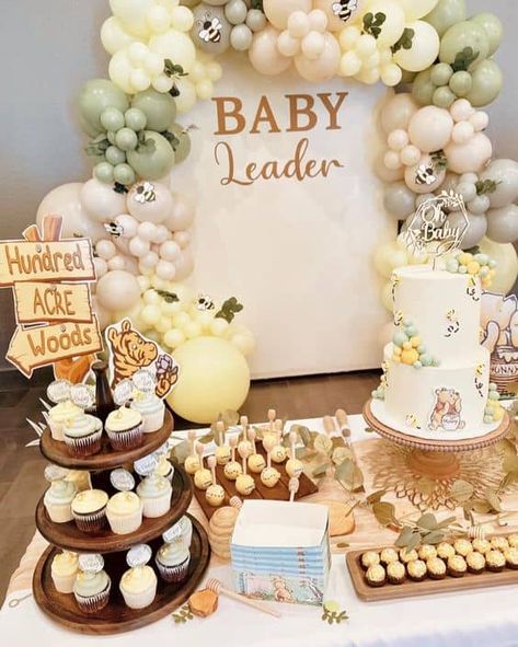 26 Winnie the Pooh Baby Shower Ideas - Lady Celebrations Muted Winnie The Pooh Baby Shower Ideas, Elegant Winnie The Pooh Party, Pooh Bear Party Ideas, Classic Winnie The Pooh Shower Ideas, Winnie The Pooh Baby Boy Shower Ideas, Vintage Winnie The Pooh Shower Ideas Food, Classic Winnie The Pooh Baby Shower Ideas, Winnie The Pooh Baby Shower Balloon Arch, Vintage Winnie The Pooh Baby Shower Ideas