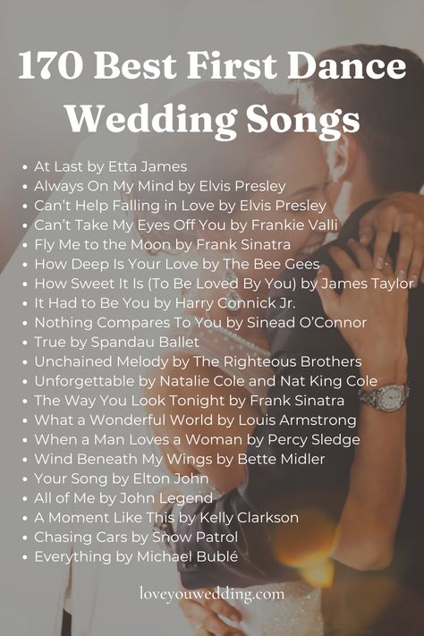 Wedding Song Checklist, Last Dance Wedding, Last Dance Wedding Songs, Dance Wedding Songs, Romantic Wedding Songs, Dance At Wedding, Best First Dance Songs, Perfect Wedding Songs, Songs Romantic