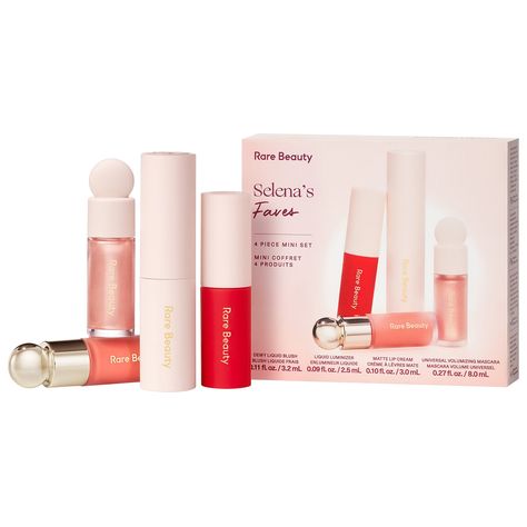 Selena’s Faves 4 Piece Mini Set - Rare Beauty by Selena Gomez | Sephora Rare Beauty Christmas Set, Unrealistic Wishlist, Charlotte Tilbury Pillow Talk, Classy Rooms, Preppy Makeup, Dream Wishlist, Makeup Bag Essentials, Sephora Skin Care, Preppy Christmas