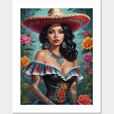 Como La Flor - Orgullo Mexicano - Mexican Style Art***Original Artwork and Coloring by Absinthe Society *** -- Choose from our vast selection of art prints and posters to match with your desired size to make the perfect print or poster. Pick your favorite: Movies, TV Shows, Art, and so much more! Available in mini, small, medium, large, and extra-large depending on the design. For men, women, and children. Perfect for decoration. Mexican Style Art, Mexican Images, Chicano Love, Mexican Culture Art, Chicano Drawings, Mexican Home Decor, Calendar Girls, Chicano Art, Mexican American