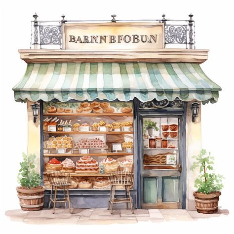 Bakery Storefronts Clipart, 20 High Quality Jpgs, Paper Craft, Mixed Media, Card Making, Digital Download, Watercolor - Etsy Casual Mini Skirt, Bg Design, Architecture Drawing Art, Cafe Logo, Retro Jacket, Shop Fronts, Bakery Shop, Planner Layout, Chic Top