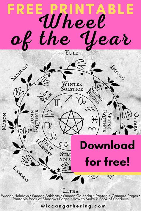 Free Pagan Printables, Free Printable Grimoire Pages, Free Witchcraft Printables, Witch Planner Free Printable, Spell Book Pages Printable Free, Wheel Of The Year Printable, Book Of Shadows Printables, Witchy Printables, Witch Library