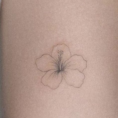 Hibiscus Stick And Poke, Dainty Tattoos Neck, Hibiscus Flower Tattoo Fine Line, Small Tattoos Hawaii, Hibiscus Tattoo Aesthetic, Dainty Hibiscus Tattoo, Tiny Hibiscus Tattoo, Hibiscus Fine Line Tattoo, Hawaiian Flower Tattoos For Women