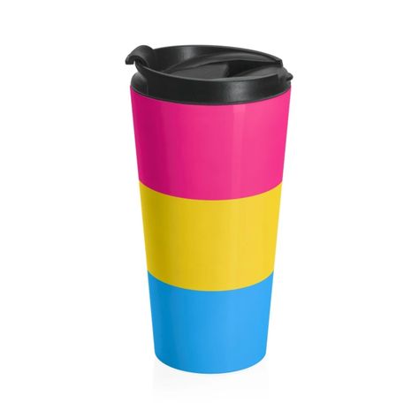 Pansexual Flag Travel Mug | Pan Pride Mug - On Trend Shirts – On Trend Shirts Pride Parade Outfit, Pan Pride, Stainless Steel Pan, Lgbtq Quotes, Pansexual Flag, Coffee Mug With Lid, Stainless Steel Pans, Pansexual Pride, Goth Home Decor