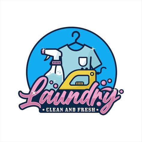 Laundry clean and fresh design logo | Premium Vector #Freepik #vector #laundry-service #laundry #laundry-basket #clothes-basket Laundromat Aesthetic, Laundry Care Symbols, Laundry Logo, Create A Business Logo, Laundry Schedule, Laundry Icons, Laundry Business, Laundry Symbols, Fresh Laundry