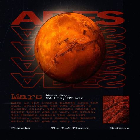 Planet Mars graphic design poster Mars Graphic Design, Mars Poster, Roman Names, Planet Mars, Mission To Mars, Portfolio Ideas, Creative Posters, Graphic Design Poster, My Works