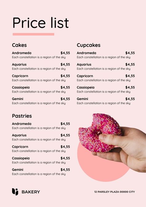 Simple Pastel Homebake Bakery Price List Dessert Price List, Cake Price List Design, Treats Price List, Cake Price List, Bakery Price List, Cupcake Prices, Pricing List, Best Business To Start, Price List Design