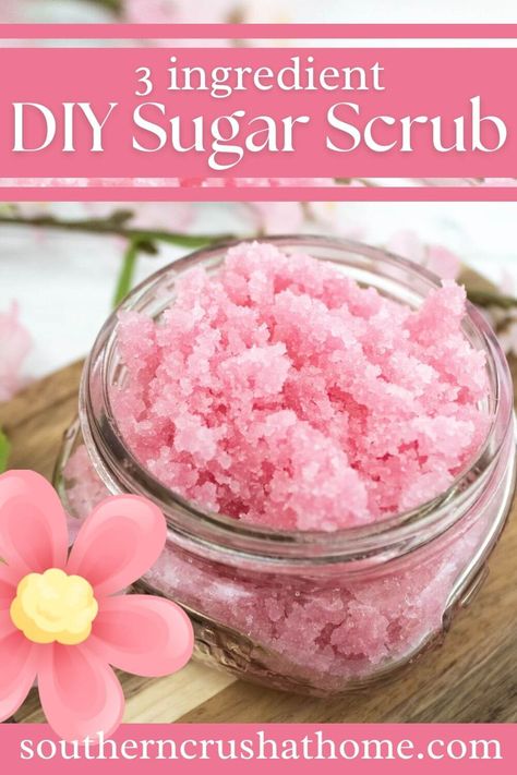 This DIY 3 ingredient sugar scrub recipe is perfect for exfoliating your skin and leaving it feeling soft and smooth. So skip the expensive store-bought sugar body scrub. #southerncrushathome #diysugarscrub #3ingredientsugarscrub Cranberry Sugar Scrub, Make Sugar Scrub, Sugar Body Scrub Diy, Sugar Hand Scrub, Vanilla Scrub, Coffee Scrub Recipe, Sugar Scrub Homemade Recipe, Cherry Theme, Scrub Recipe Diy