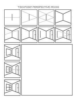 Two-Point Perspective Worksheet: Room by Dawn Pedersen Artist | Teachers Pay Teachers Perspective Worksheet, Point Perspective Room, Croquis Architecture, Perspective Room, Two Point Perspective, Perspective Lessons, Art Handouts, Perspective Drawing Lessons, Elements And Principles