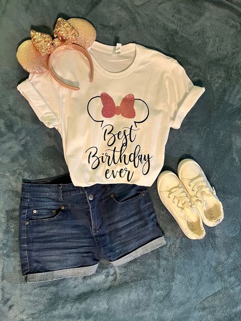 Disney Outfits Women Birthday, Cute Disney Birthday Outfits, Cute Disney Shirts Birthday, Disney Birthday Outfit Women, Custom Disney Shirts Birthday, Rose Gold Disney Outfit, Disney Best Birthday Ever Shirt, Birthday At Disney World Shirt, Disney Birthday Outfit