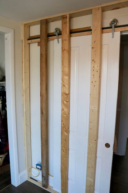 How To Make A Pocket Door Pocket Door Framing, Pocket Doors Bathroom Wood, Diy Pocket Door Frame, How To Add A Pocket Door, Faux Pocket Door, High End Pocket Door, Build A Door Diy, Closet Pocket Door Ideas, Den Door Ideas