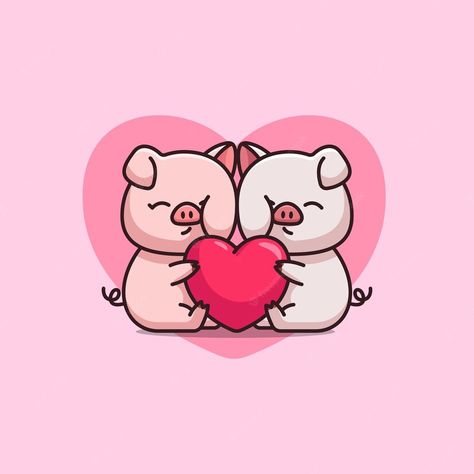 Valentine Cartoon Cute, Cute Valentine Paintings, Valentine Illustration Cute, Valentine Cartoons, Cute Pig Drawing, Cute Pig Cartoon, Valentine Animals, Valentine Icon, Pig Heart