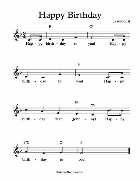 Happy Birthday To You Free Lead Sheet in F Major Happy Birthday Chords Piano, Happy Birthday Guitar Chords, Happy Birthday Song Lyrics, Happy Birthday Guitar, Happy Birthday Note, Happy Birthday Lyrics, Happy Birthday Piano, Violin Notes, Happier Lyrics