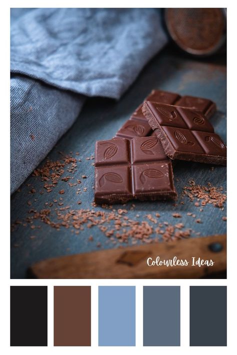 Chocolate Brown Colour Combination, Chocolate Brown And Blue Color Palette, Chocolate Color Combinations, Chocolate Brown Color Combinations, Chocolate Colour Palette, Brown Living Room Color Schemes, Chocolate Color Palette, Food Colors Palette, Brown And Blue Living Room