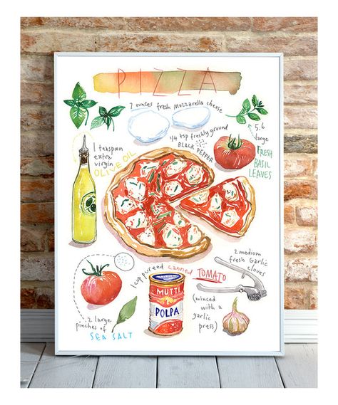 View all recipe prints – Page 13 – Lucile Prache Pizza Illustration, Italian Kitchen Decor, Pizza Art, Pizza Margherita, Food Artwork, Italy Wall Art, Kitchen Decor Themes, Italian Kitchen, Pizza Recipe