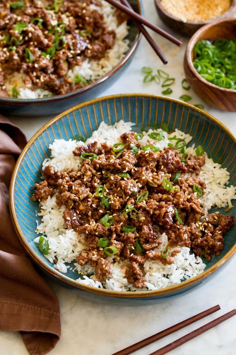 Korean Beef Bowl - Cooking Classy Beef Bowl Recipe, Korean Ground Beef, Korean Beef Bowl, Beef Bowl, Healthy Ground Beef, Asian Beef, Beef Bowls, Sesame Sauce, Bulgogi Beef