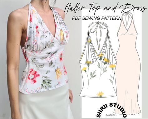 Halter Top & Dress Sewing Pattern PDF Instant Download Print at Home Size XS, S, M, L, XL - Etsy Halter Top Sewing Pattern, Top Pattern Sewing, Tank Top Sewing Pattern, Halter Dress Pattern, Sewing Top, Halter Top Dress, Summer Sewing, Halter Top Dresses, Couture Mode