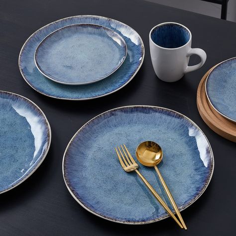 Kitchen Plates Set, Contemporary Dinnerware, Blue Dinnerware Sets, Kitchen Plates, Contemporary Table Setting, Ceiling Fan Shades, Blue Dinnerware, Plates And Bowls Set, Kitchen Plate