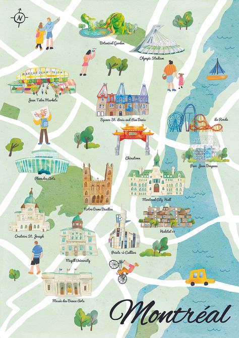 Illustrated map of Montreal on Behance Toronto Vacation, Montreal Vacation, City Maps Illustration, Montreal Botanical Garden, Montreal Travel, Canadian Culture, Tourist Map, Of Montreal, Montreal Quebec