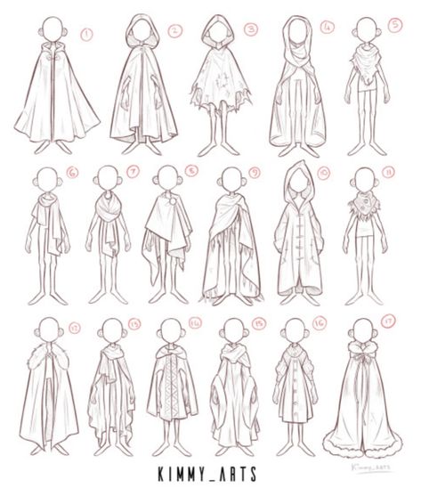 Clothing Drawings Outfits, How To Draw Cloak, Dnd Reference Pose, Art Reference Clothing, Fantasy Dress Reference, Drawing Cloaks, Robes Drawing Reference, How To Draw A Cape, How To Draw A Cloak