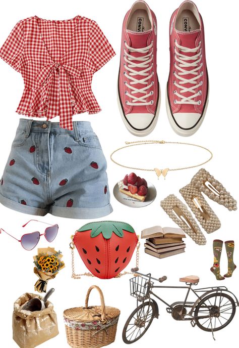 Casual Cottagecore Outfits Spring, Cottagecore Workout Clothes, Basic Cottagecore Outfit, Cottagecore Outfits School, Cottagecore Polyvore, Bright Cottagecore Outfit, Comfy Cottagecore Outfits, Colorful Cottagecore Outfits, Summer Cottage Core Outfits